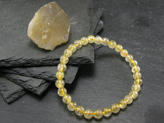 Rutilated Quartz Genuine Bracelet ~ 7 Inches ~ 6mm Round Beads