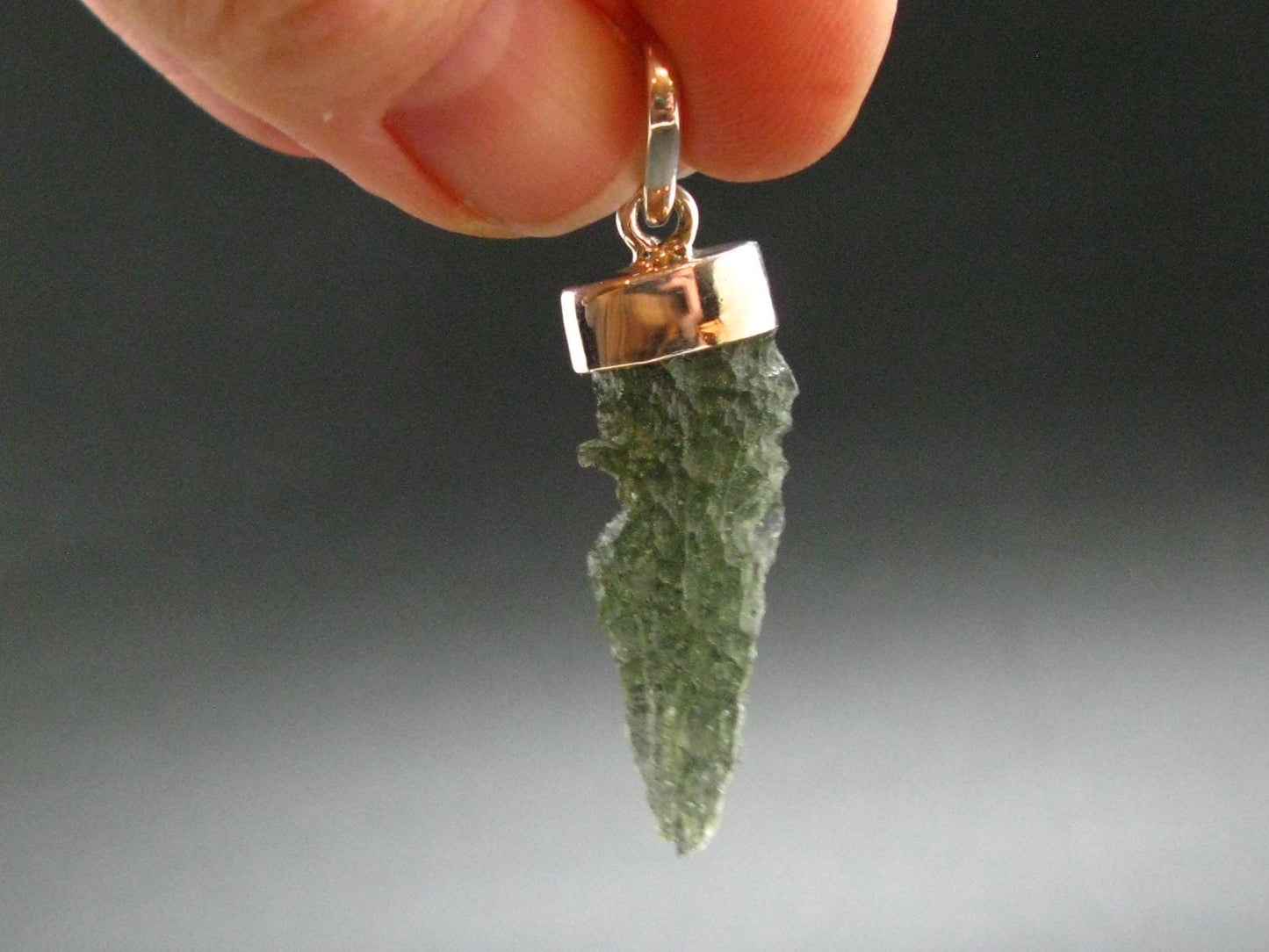 Moldavite Tektite Silver Clover Pendant from Czech Republic - 1.7" - 2.5 Grams