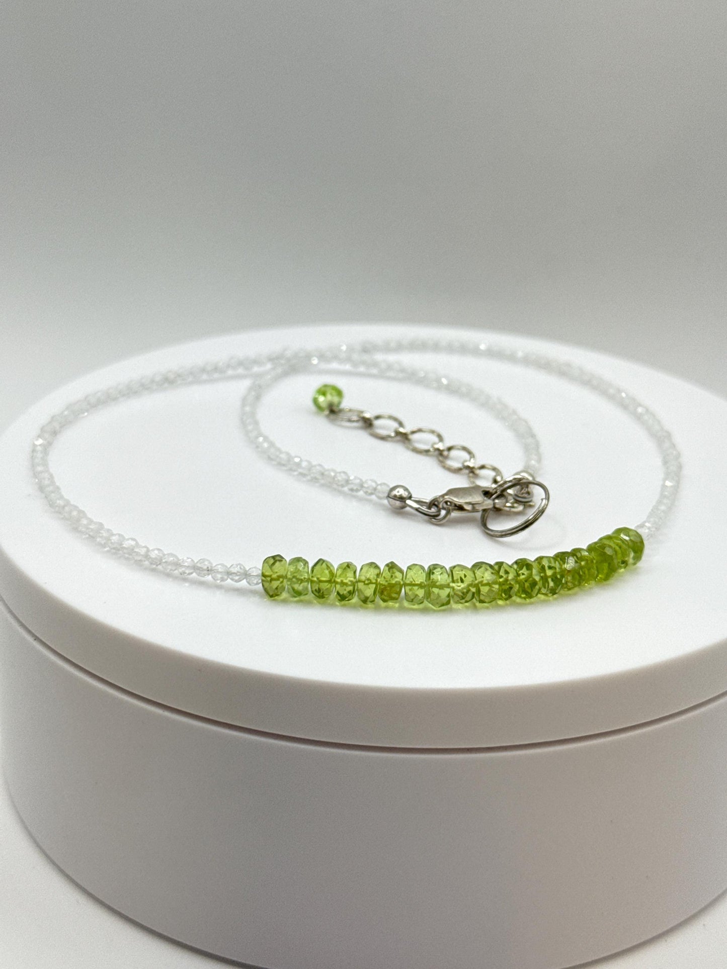 Peridot and White Topaz Beaded Necklace | August Birthstone Jewelry