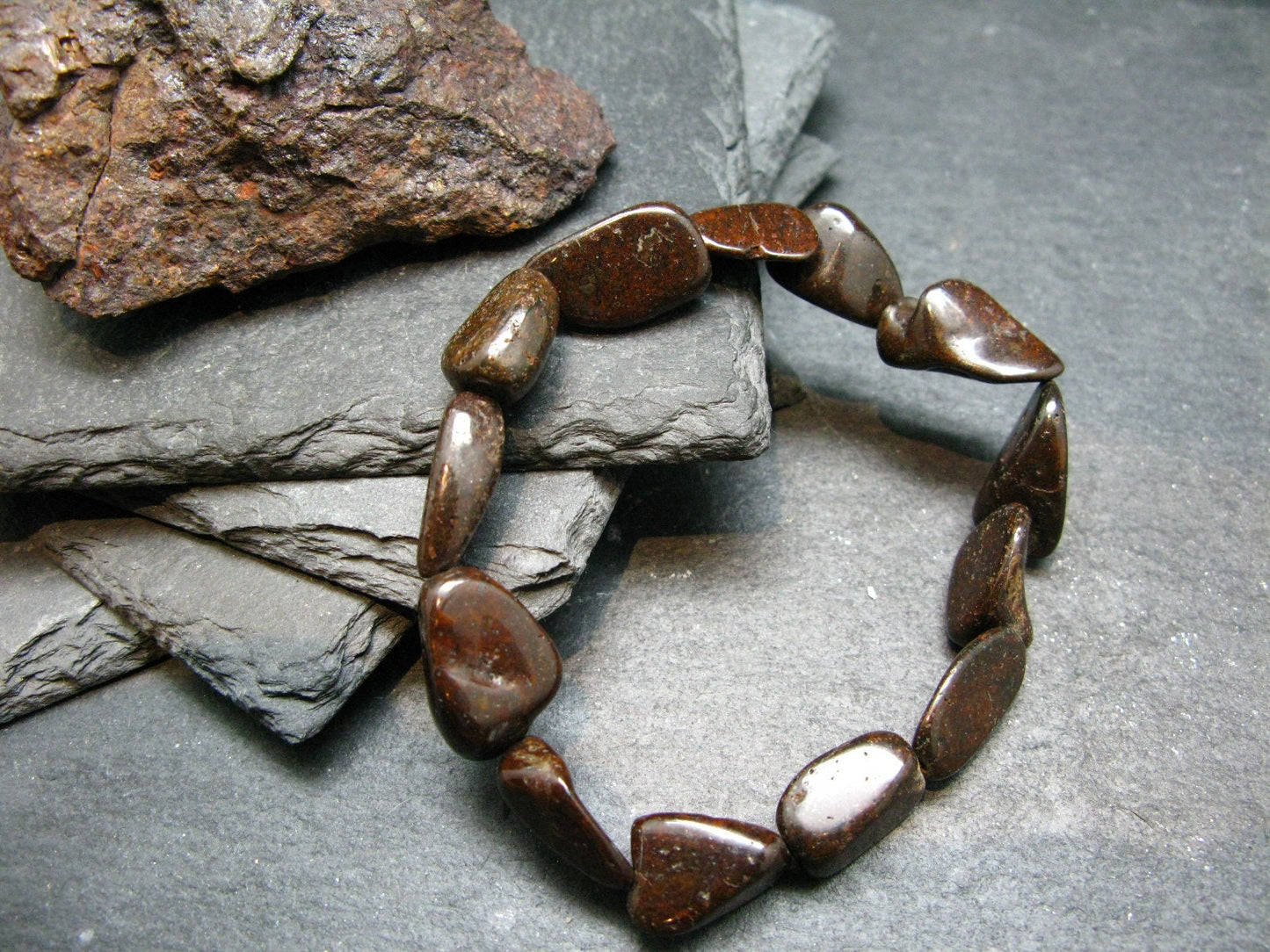 Meteorite Chondrite Genuine Bracelet ~ 7 Inches ~ 15mm Tumbled Beads