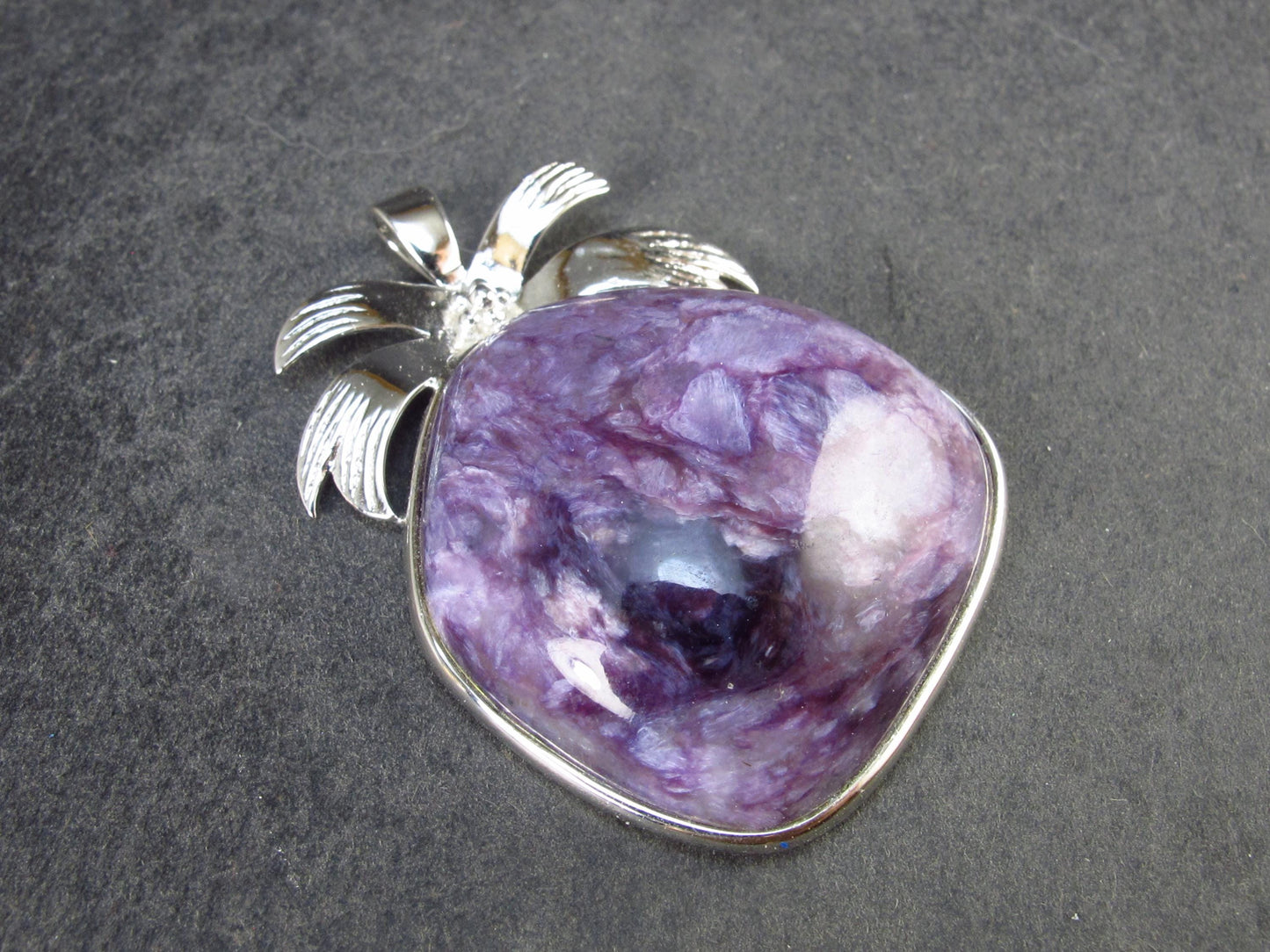 Rare High-Quality Charoite Pendant in SS From Russia - 1.8" - 18.8 Grams