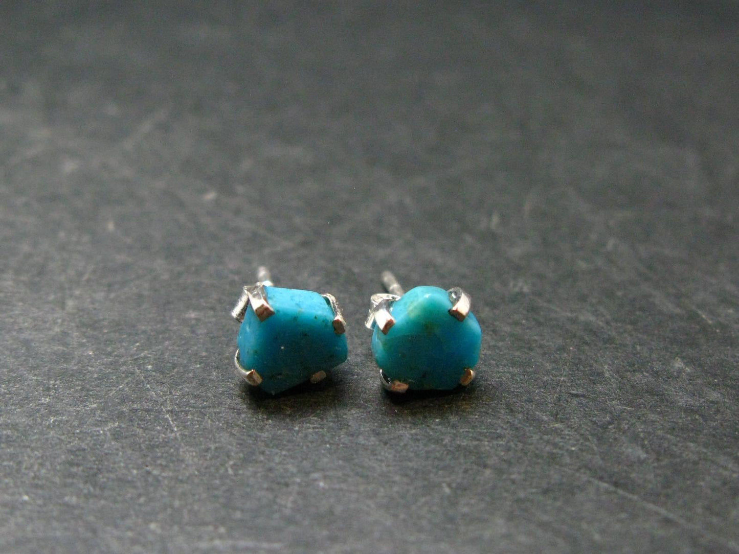 Nice Raw Natural Turquoise Sterling Silver Stud Earrings from Mexico