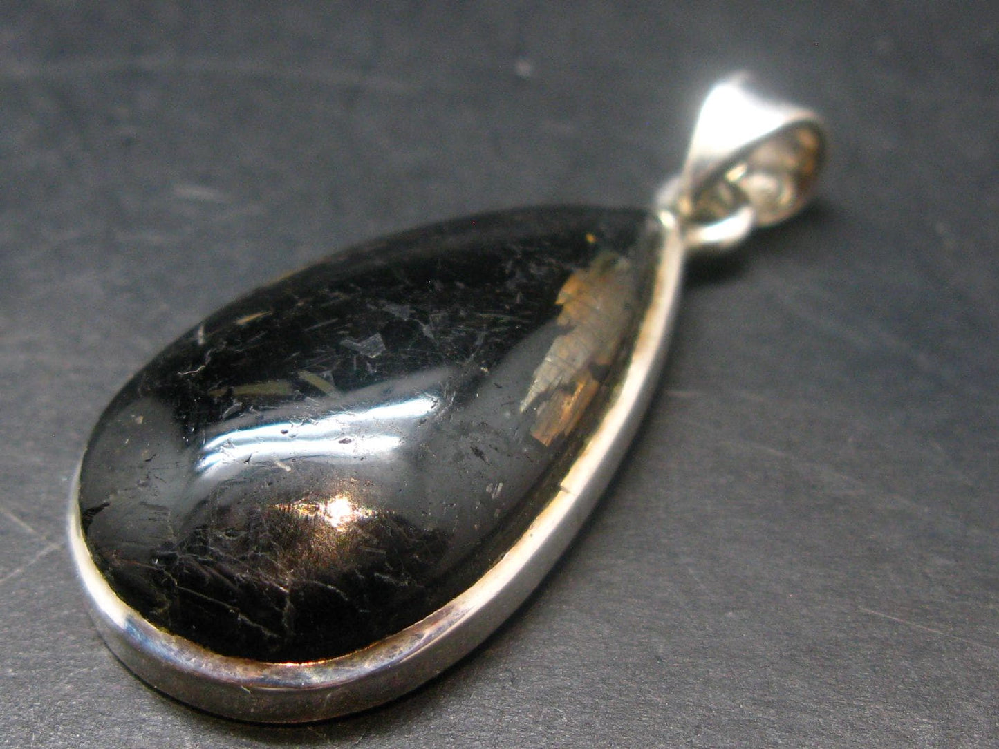 Very Rare Sterling Silver Nuumite Nuummite Pendant From Greenland - 1.6" - 10.53 Grams