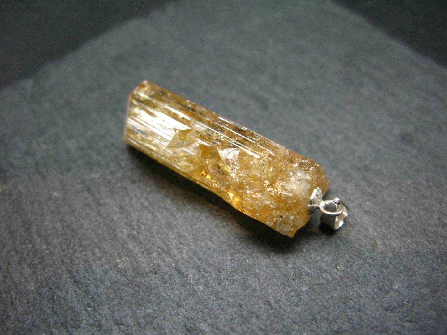 Natural Gemmy Imperial Topaz Crystal Pendant In Sterling Silver From Zambia - 1.5" - 8.38 Grams