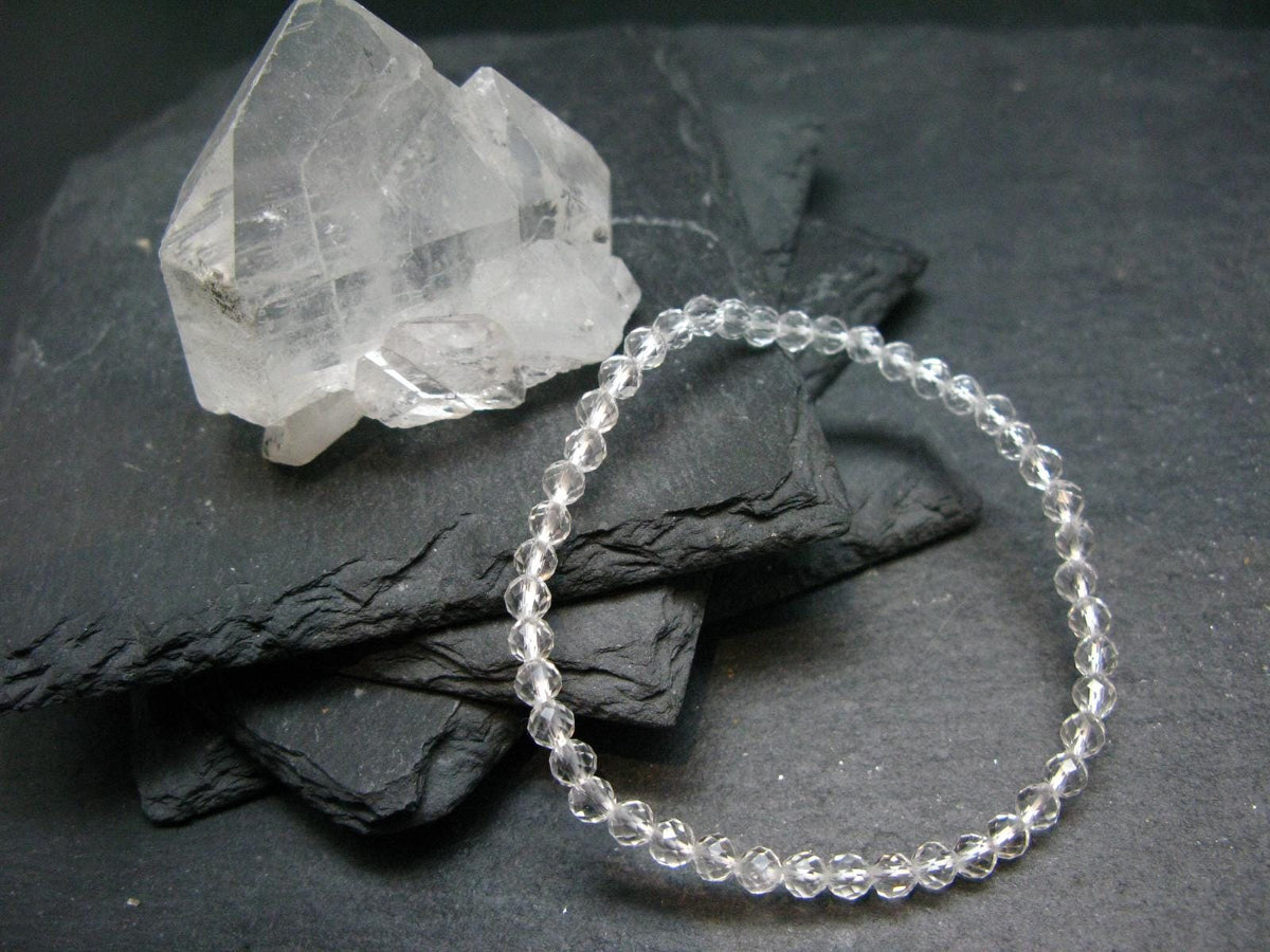 Clear Quartz Genuine Bracelet ~ 7 Inches ~ 4mm Facetted Beads