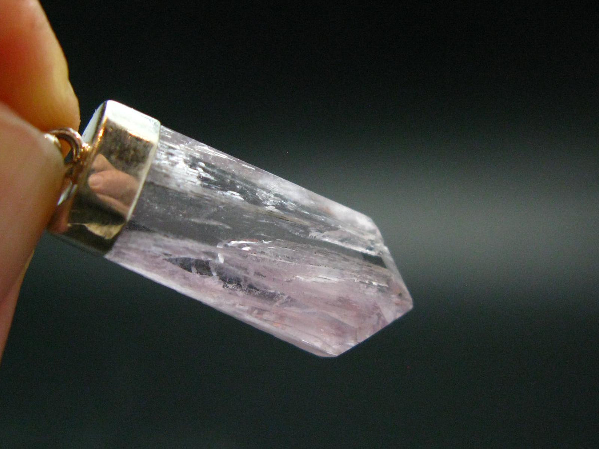 Gem Kunzite Spodumene Pendant in SS From Afghanistan - 1.6" - 4.47 Grams