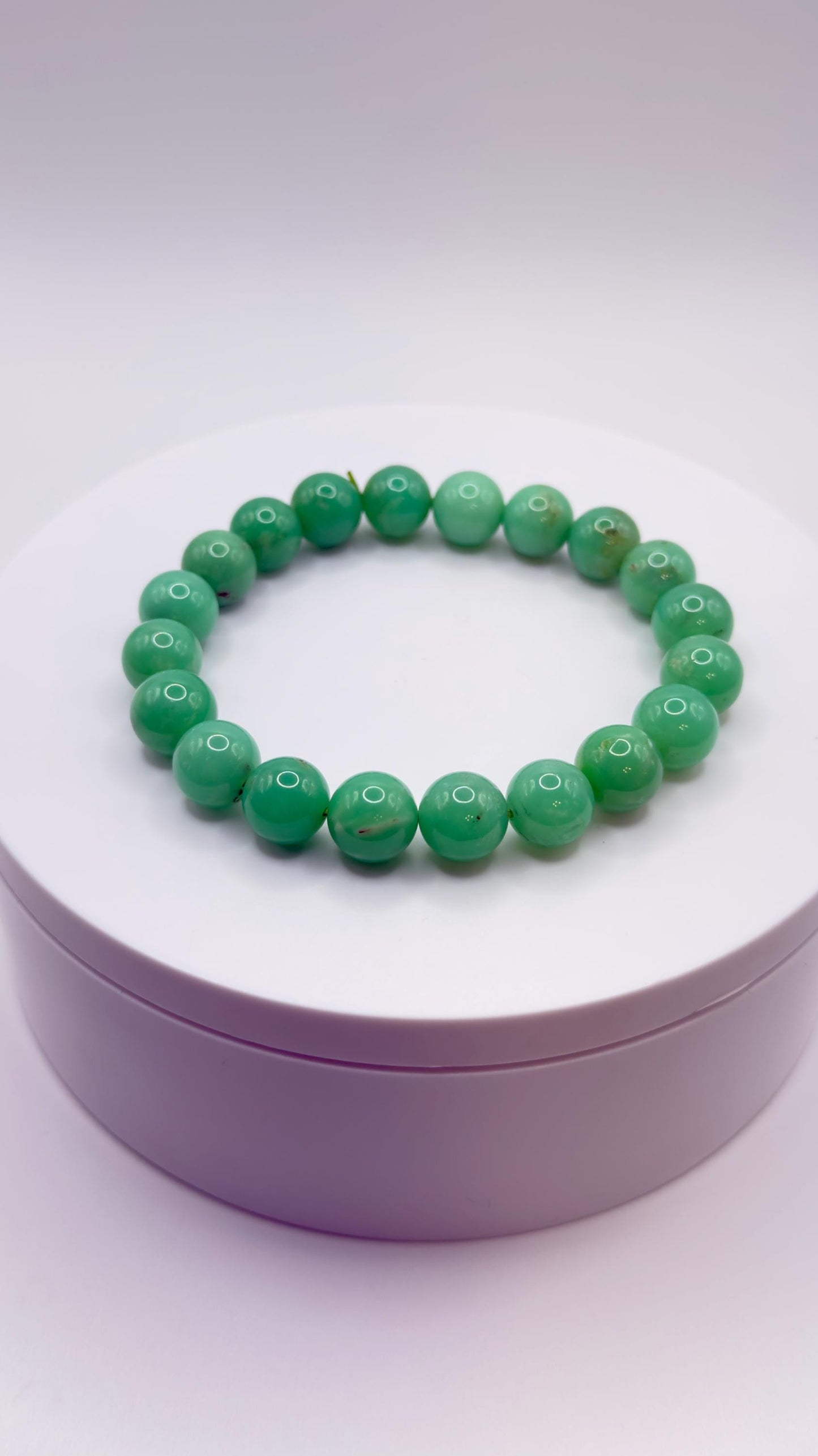 Natural Chrysoprase Bead Bracelet – Green Chalcedony Stretch Crystal Jewelry - Weight 28.10 g