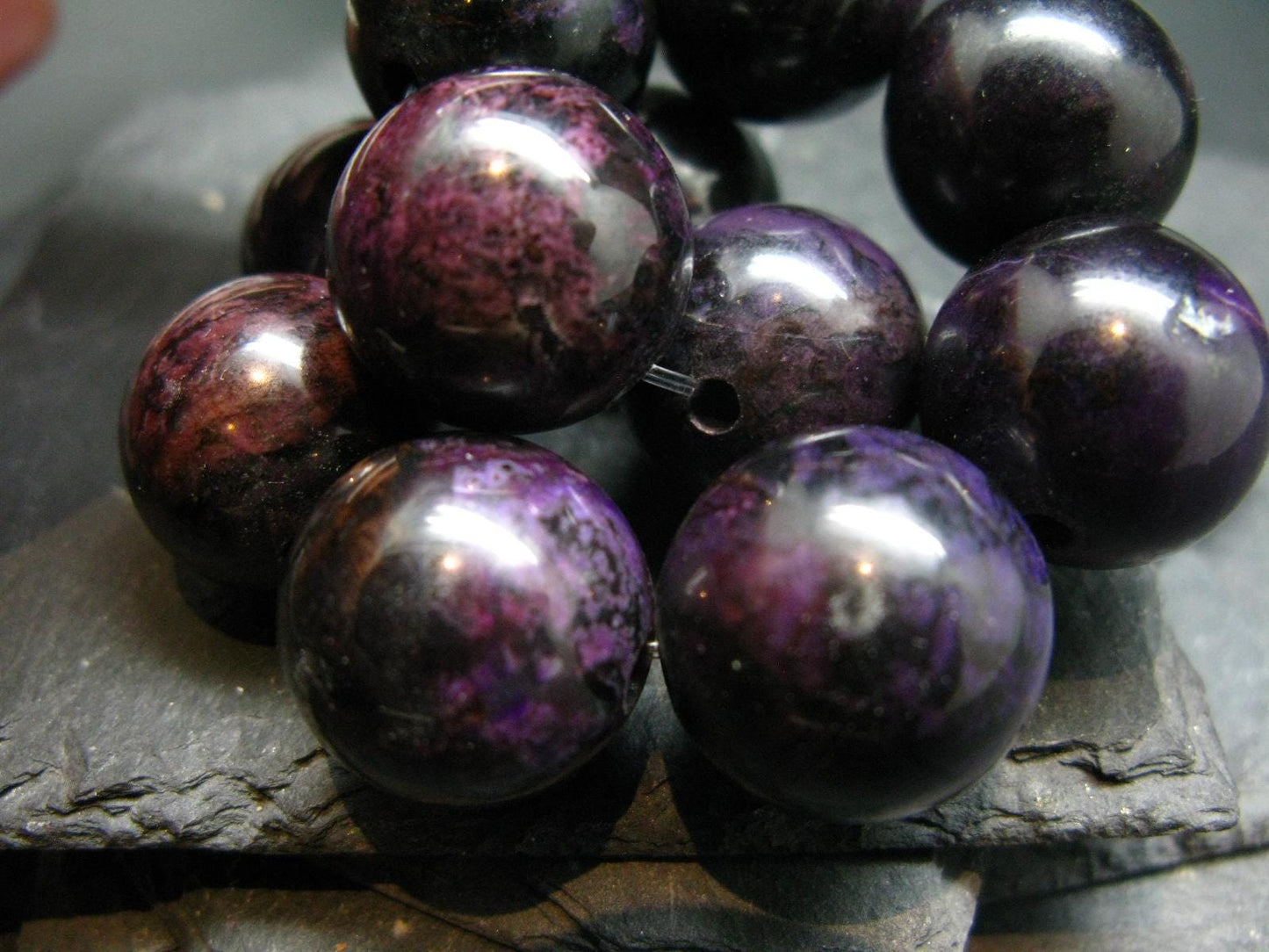 Sugilite Genuine Bracelet ~ 7.5 Inches ~ 20mm Round Beads