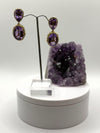 Bold Amethyst Statement Earrings – Double Drop Gold Plated with Pavé Halo - Weight 20.34 Grams