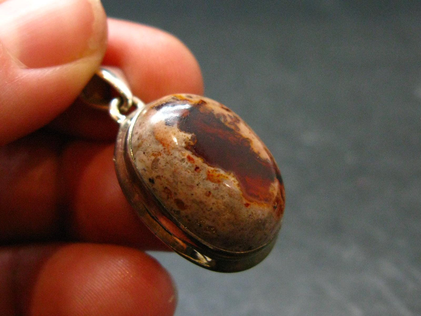 Fire Opal Sterling Silver Pendant From Mexico - 1.2" - 6.45 Grams
