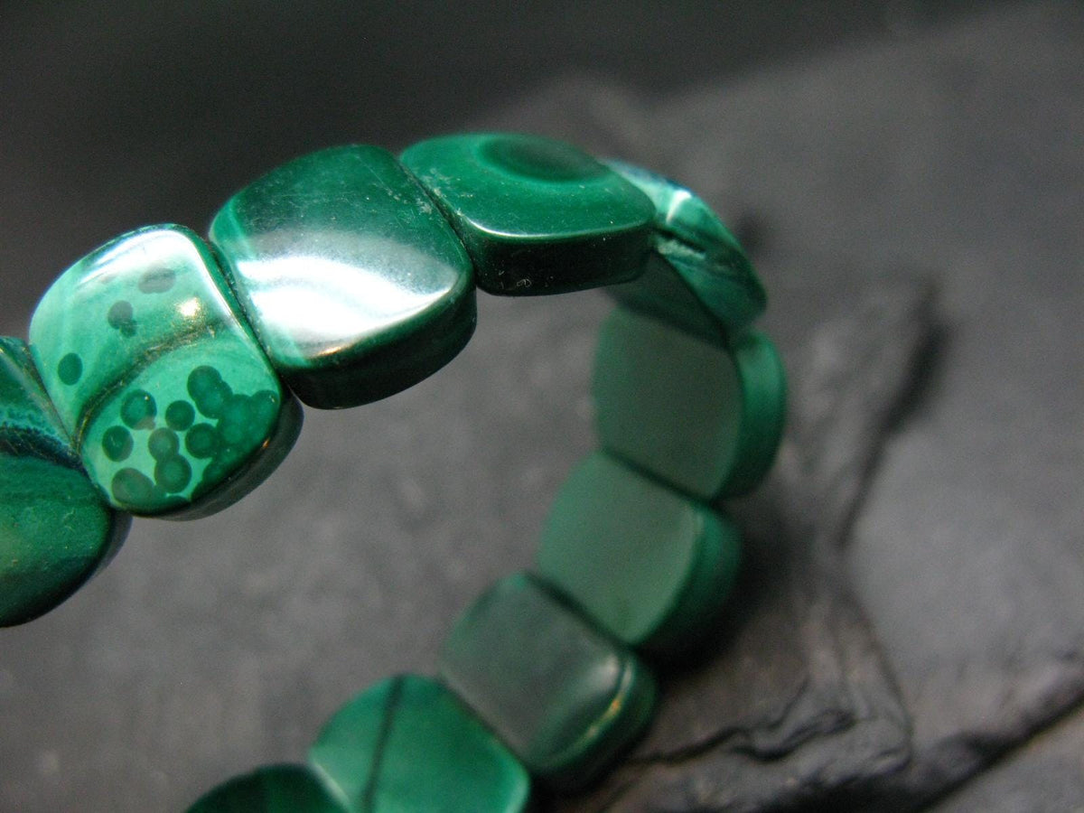 Malachite Genuine Bracelet ~ 7 Inches ~ 14mm Oval Beads