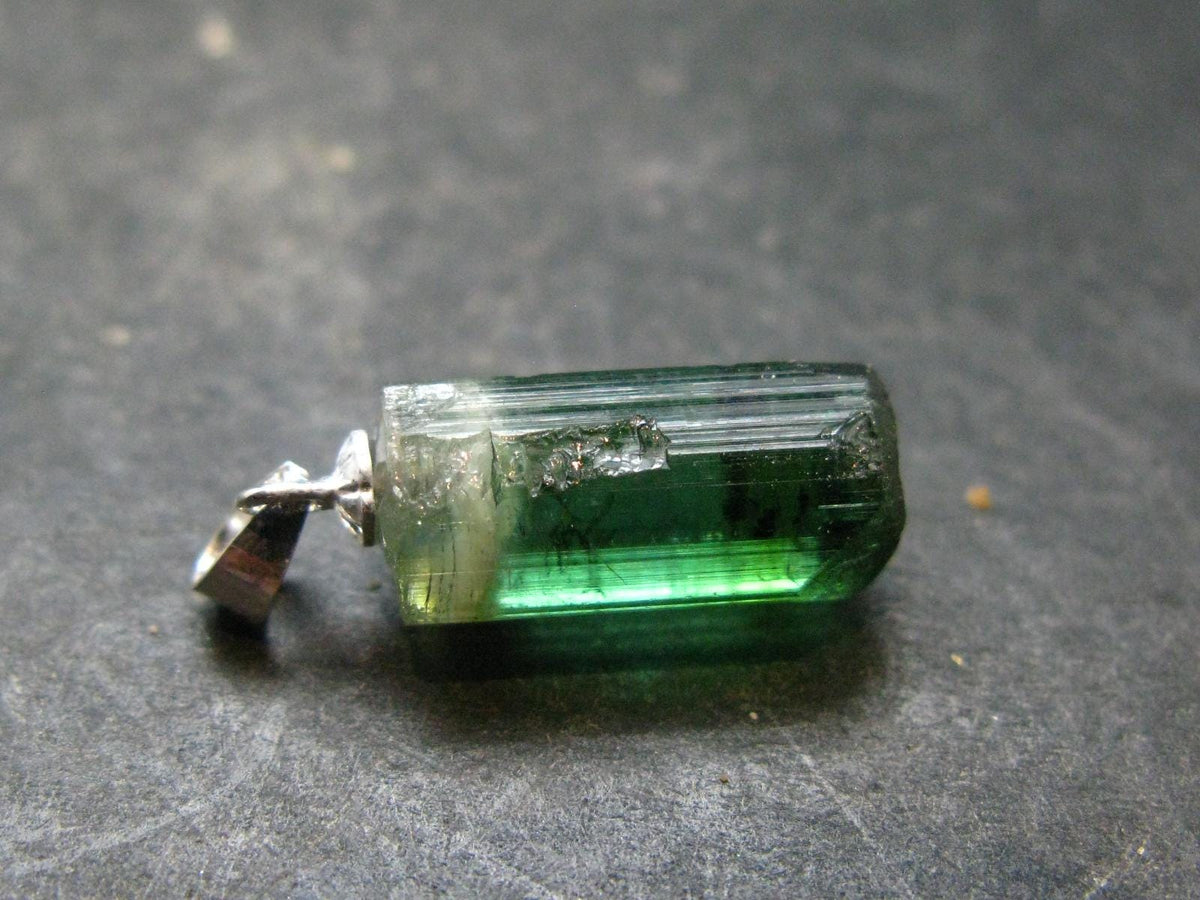 Gem Watermelon Tourmaline Crystal Silver Pendant From Brazil - 0.9" - 2.38 Grams