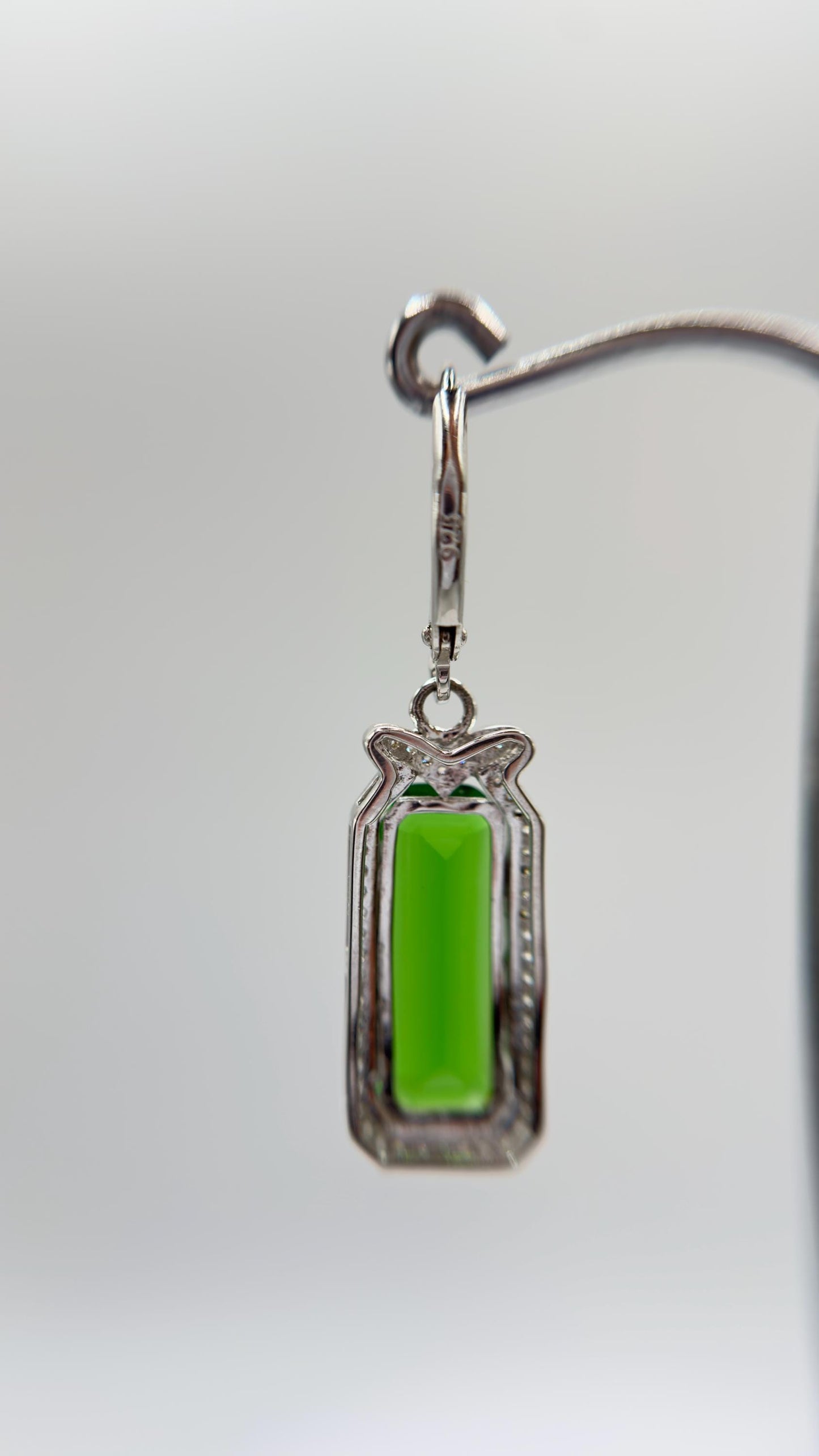 Green Helenite Emerald Cut Earrings – Halo Sterling Silver Dangle Earrings
