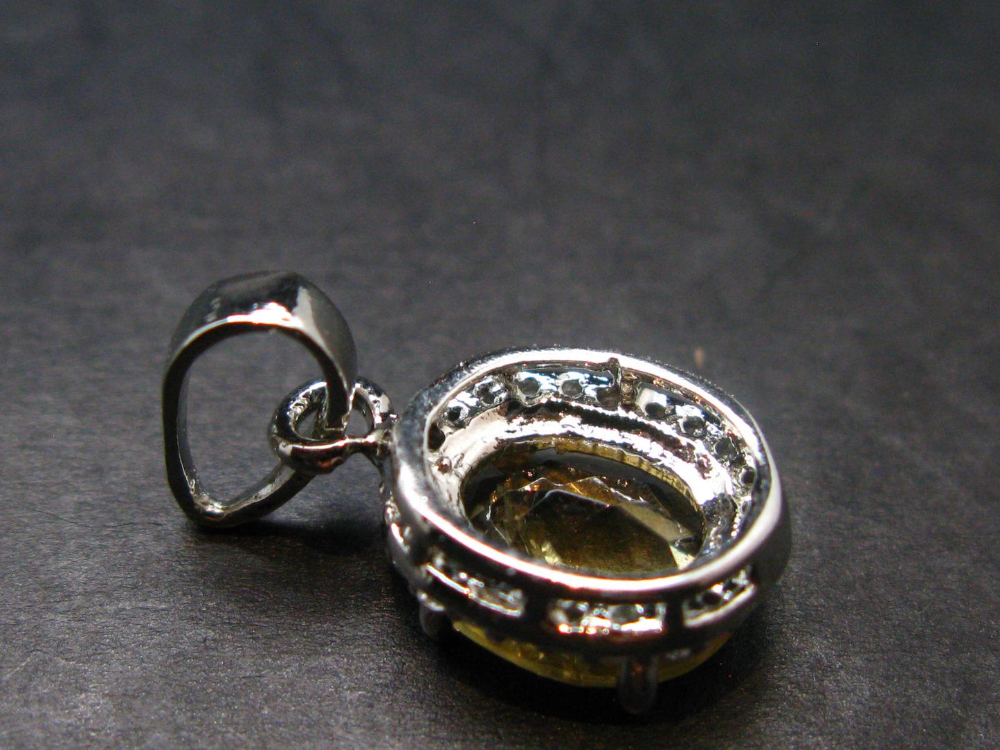 Yellow Citrine Gem Facetted Sterling Silver Pendant From Brazil With CZ - 0.9" - 1.83 Grams