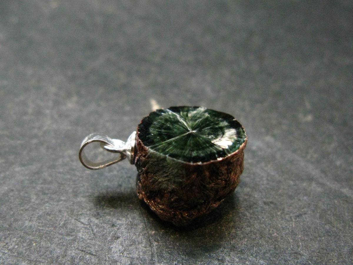 Nice Polished Seraphinite Clinochlore Stalactite Silver Pendant From Russia - 0.8" - 2.10 Grams