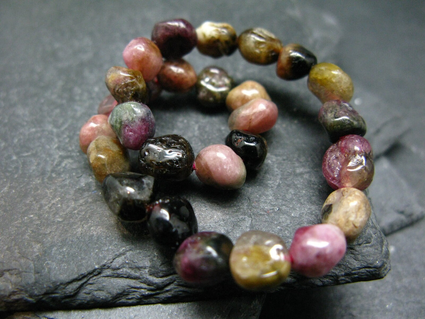 Watermelon Bicolor Tourmaline Genuine Bracelet ~ 7 Inches ~ 7mm Tumbled Beads