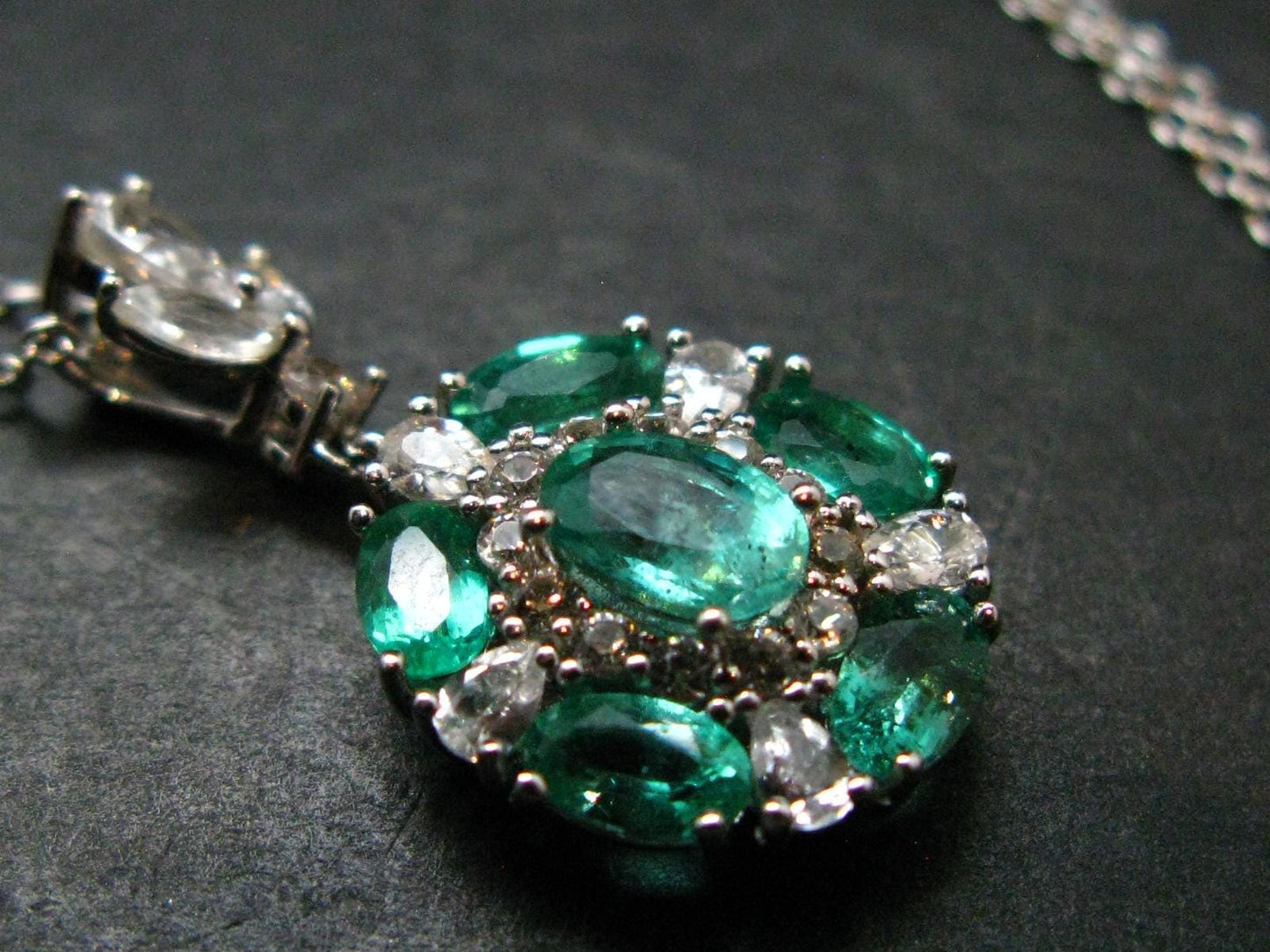 Emerald Silver Pendant W/Chain From Colombia - 3.42 Grams Total