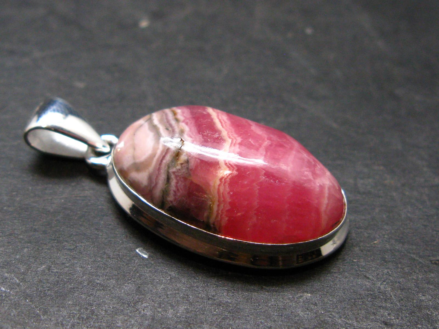 Rhodochrosite Silver Plated Pendant From Argentina - 1.4" - 7.87 Grams