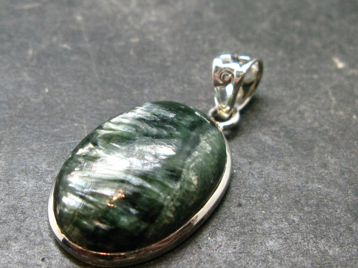 Seraphinite Clinochlore Silver Pendant From Russia - 1.3'' - 5.39 Grams