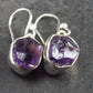 Natural Raw Gemmy Amethyst Crystal Sterling Silver Dangle Shepherd Hook Earrings From Mozambique - 1.0" - 3.2 Grams