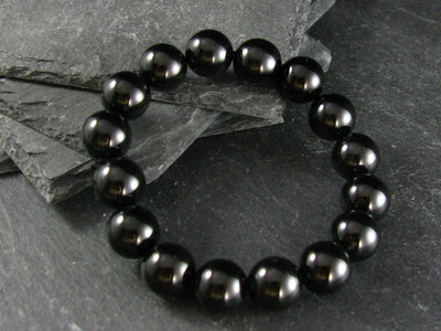 Black Onyx Genuine Bracelet ~ 7 Inches ~ 12mm Round Beads