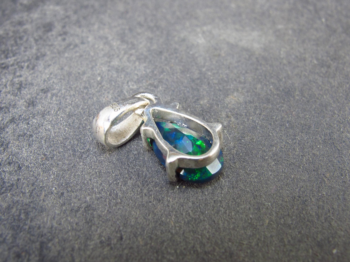Rare Black Opal Sterling Silver Pendant from Australia - 0.7" - 0.99 Grams