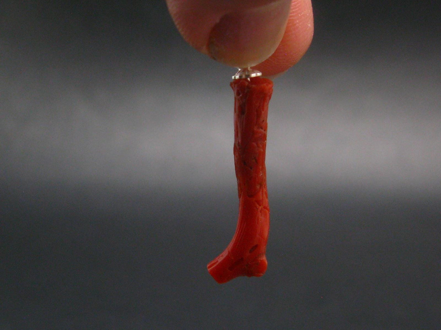 Rare Natural Red Coral Silver Pendant From Italy - 1.3" - 1.04 Grams
