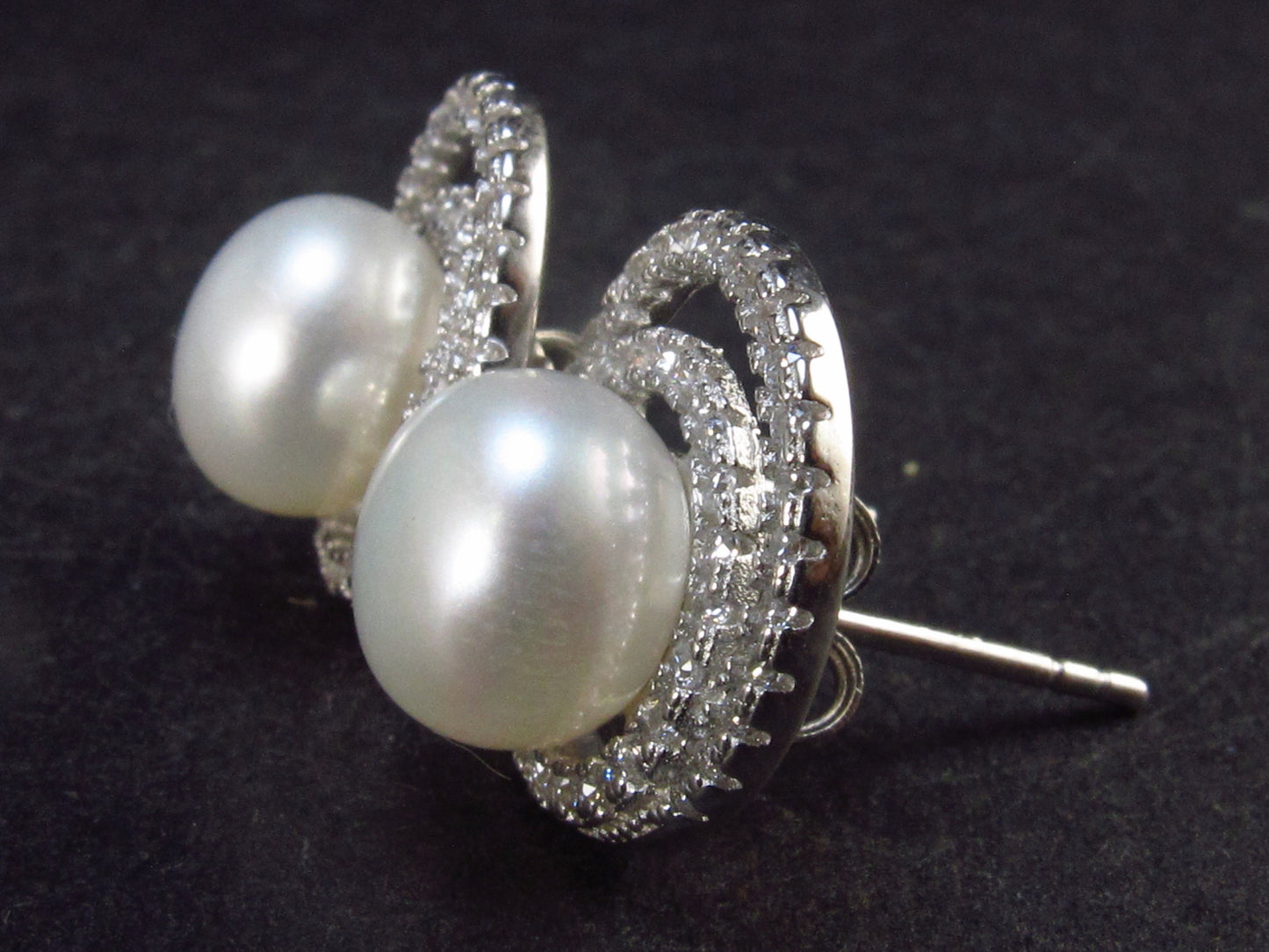 The Most Classic Earring Styles!! Natural 8mm Round Freshwater Cultured Pearls 925 Silver Stud Earrings with CZ - 0.8"