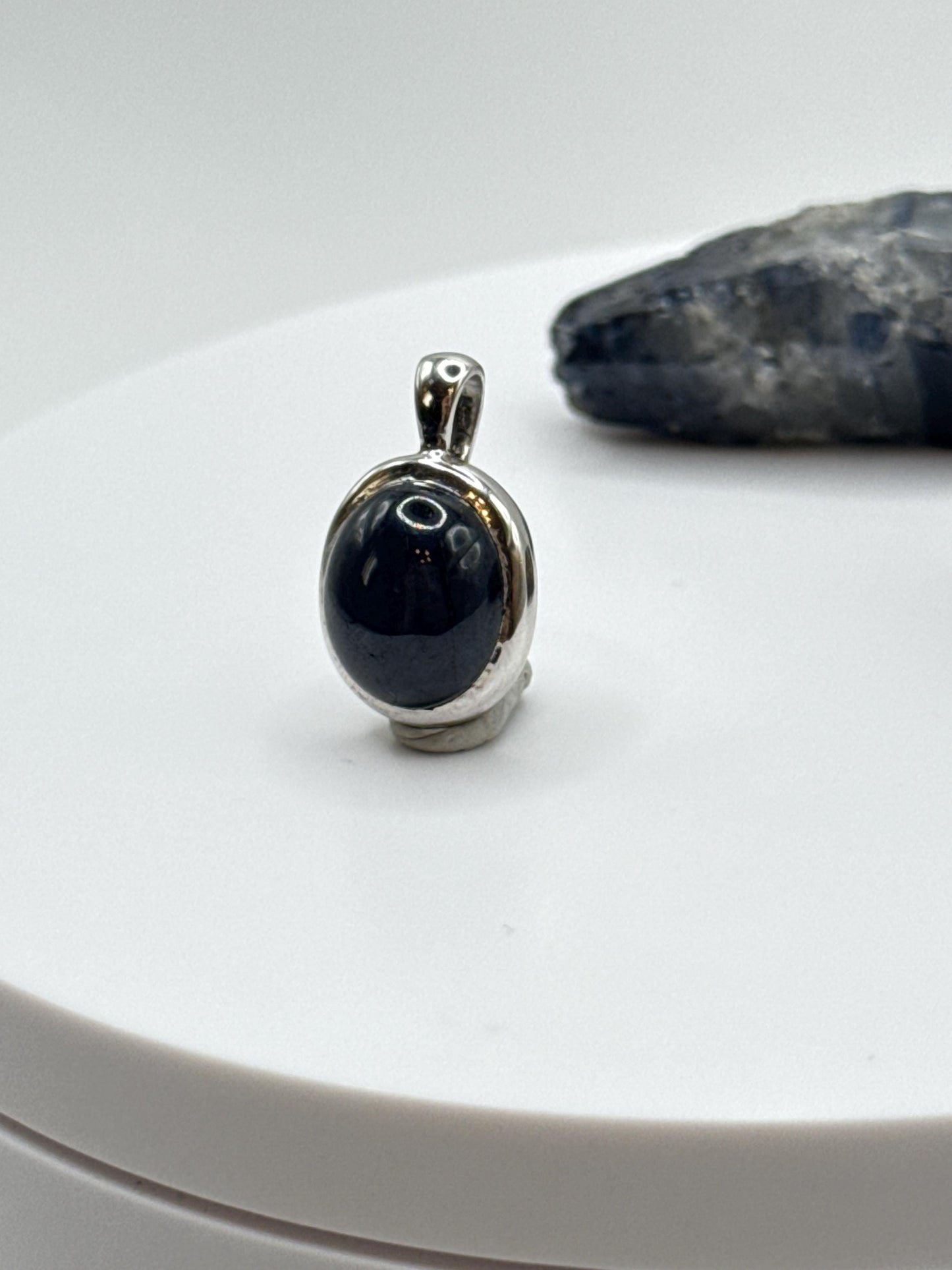 Oval Sapphire Pendant | Natural Blue Sapphire Cabochon Necklace | Sterling Silver Bezel Pendant | September Birthstone Jewelry - 3.64 g