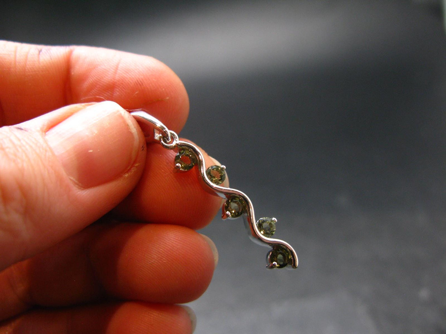 Moldavite Tektite Silver Pendant from Czech Republic - 1.2" - 1.79 Grams