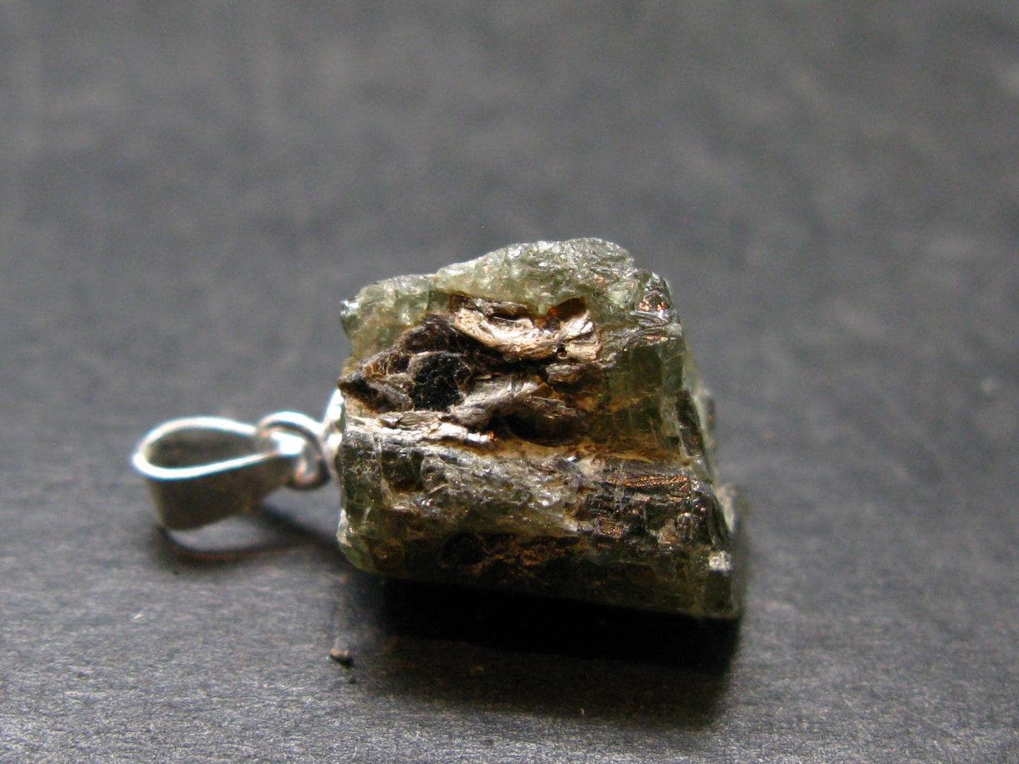 Extremely Rare Raw Gem Green Kornerupine Silver Pendant Crystal From Tanzania - 3.03 Grams - 0.8"