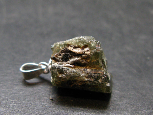 Extremely Rare Raw Gem Green Kornerupine Silver Pendant Crystal From Tanzania - 3.03 Grams - 0.8"