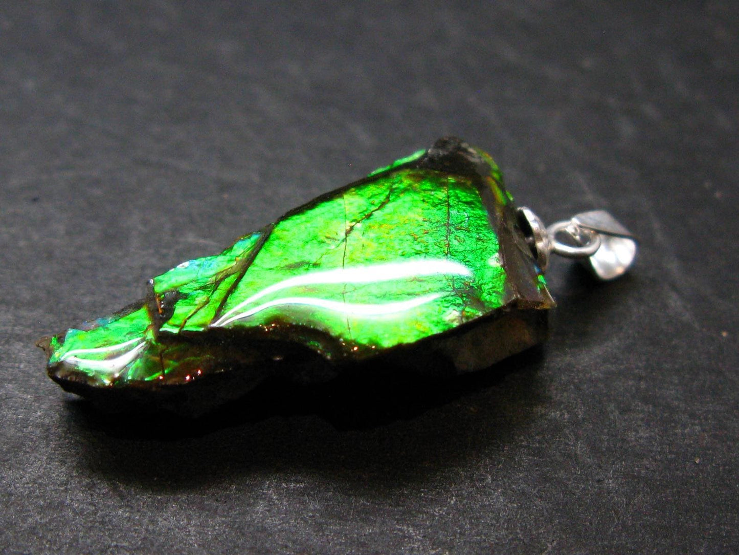 Ammolite Amolite Silver Pendant From Alberta Canada - 1.3" - 2.90 Grams