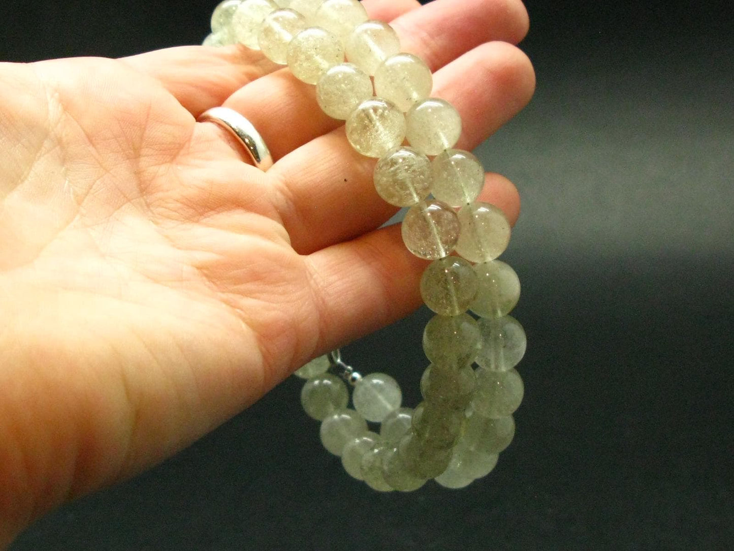 Gem Libyan Desert Glass Tektite Necklace 10 mm Beads from Libya - 19" - 49.0 Grams