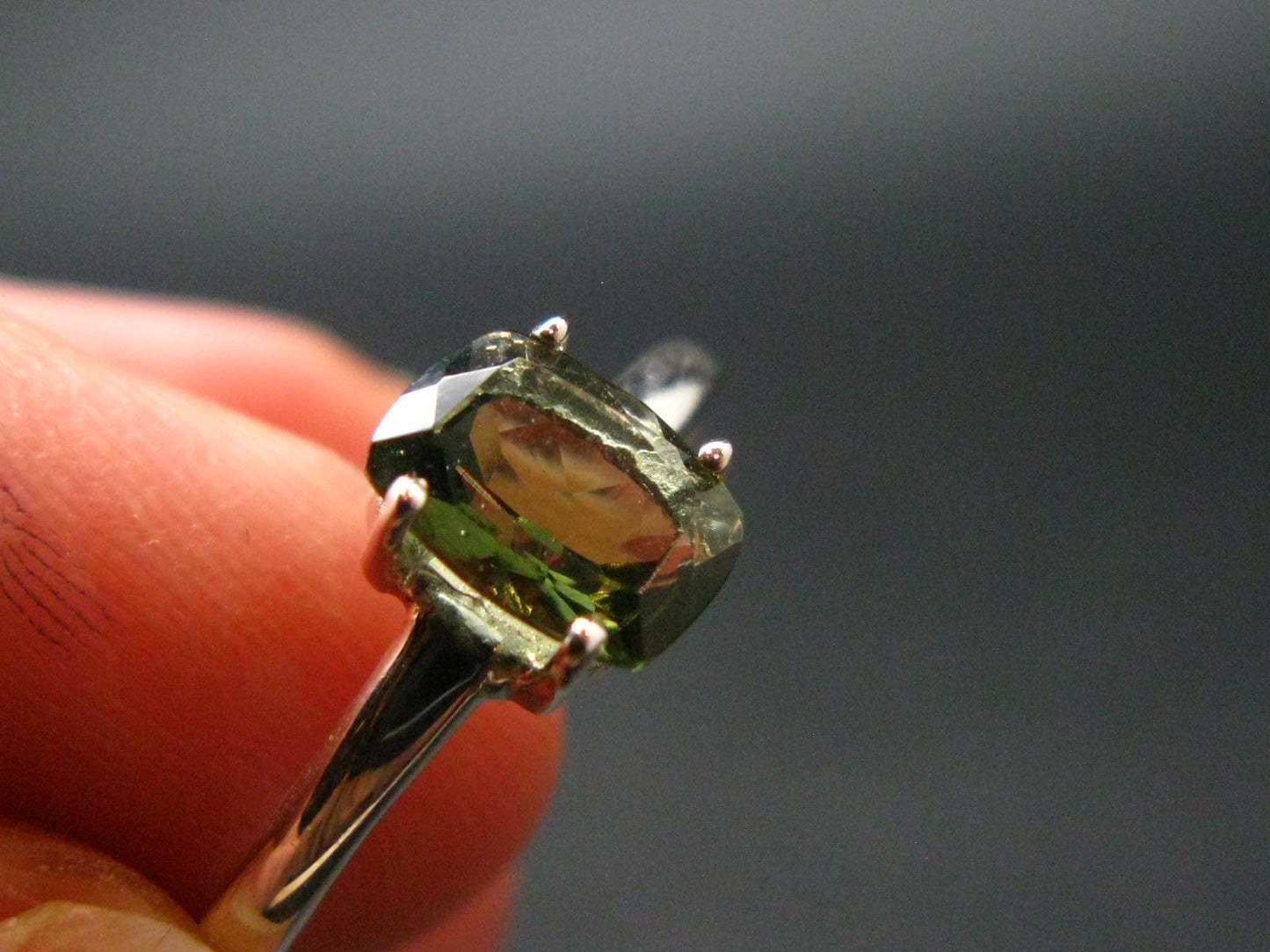 Moldavite Tektite Silver Ring from Czech Republic - Size 7 - 1.71 Grams