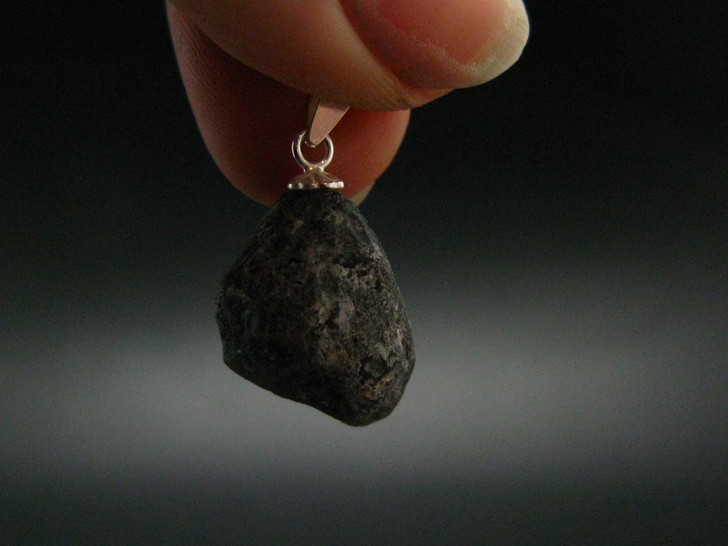 Apache Tear Obsidian Crystal Silver Pendant From Mexico - 0.9" - 2.57 Grams