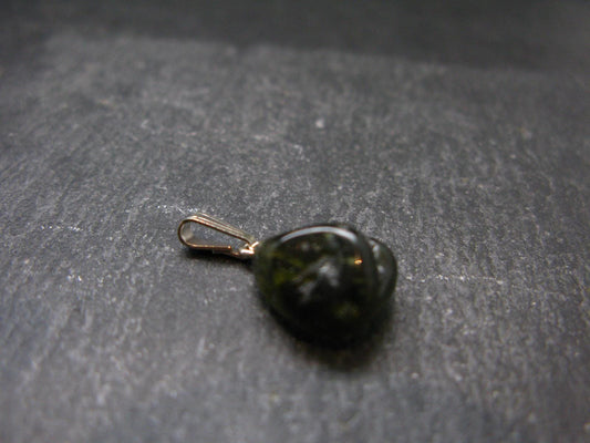 Gem Moldavite Tektite SS Pendant From Czech Republic - 0.8" - 1.5 Grams