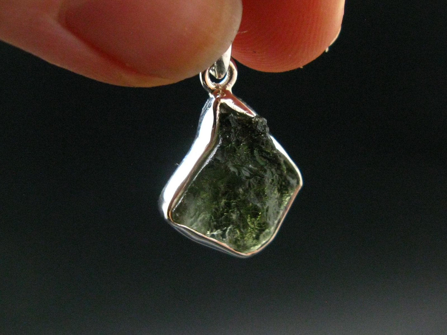 Moldavite Tektite Silver Pendant from Czech Republic - 1.0" - 2.0 Grams