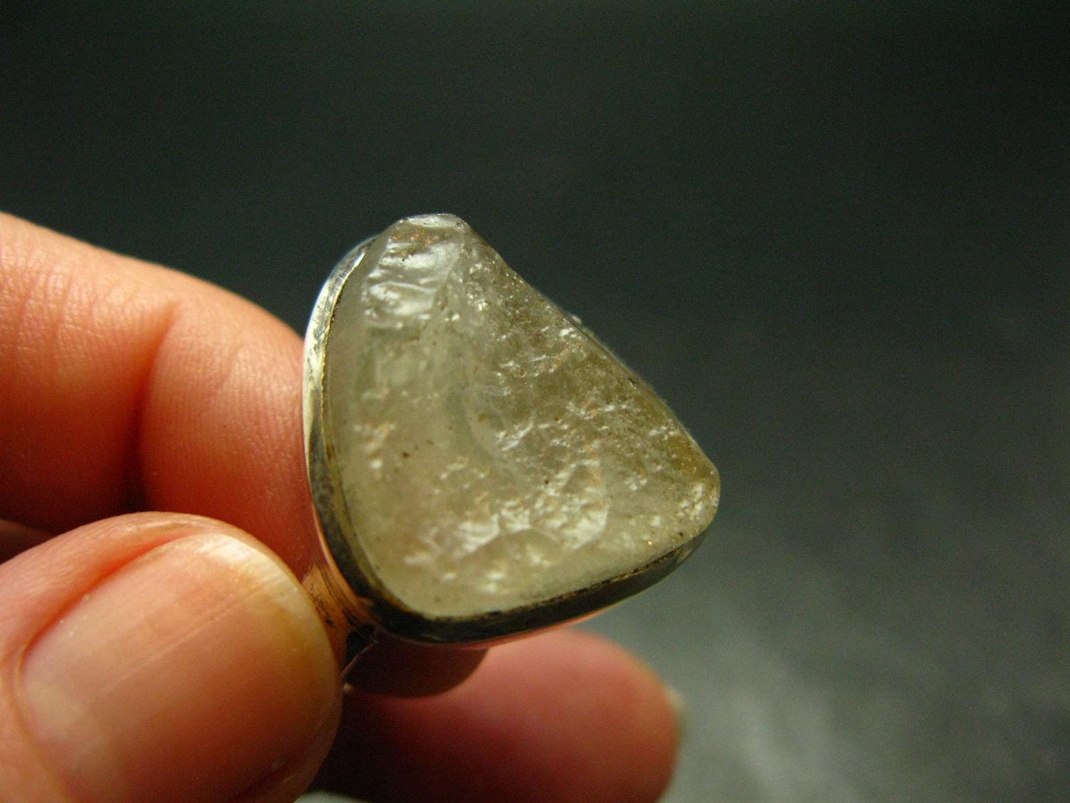 Natural Gem Raw Libyan Desert Glass Tektite Sterling Silver Ring from Libya - Size 7 - 10.19 Grams