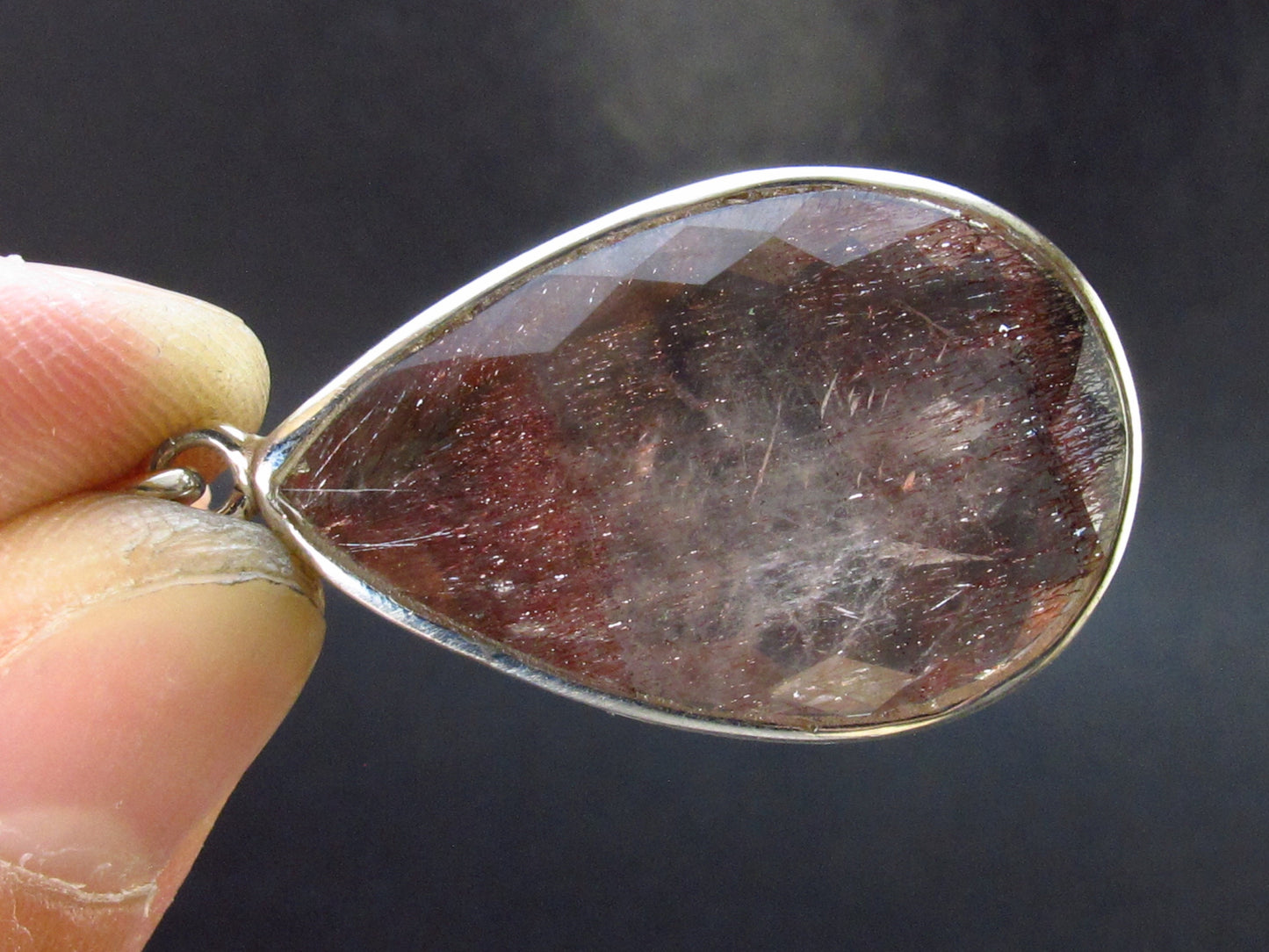 Rutilated Quartz Silver Pendant With Chain From Brazil - 1.8" - 10.7 Grams