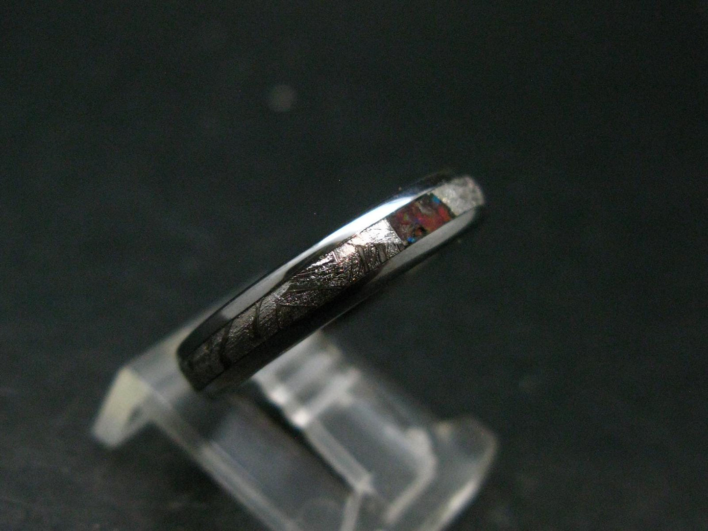 Muonionalusta Meteorite & Opal Steel Ring - 4.60 Grams - Size 7