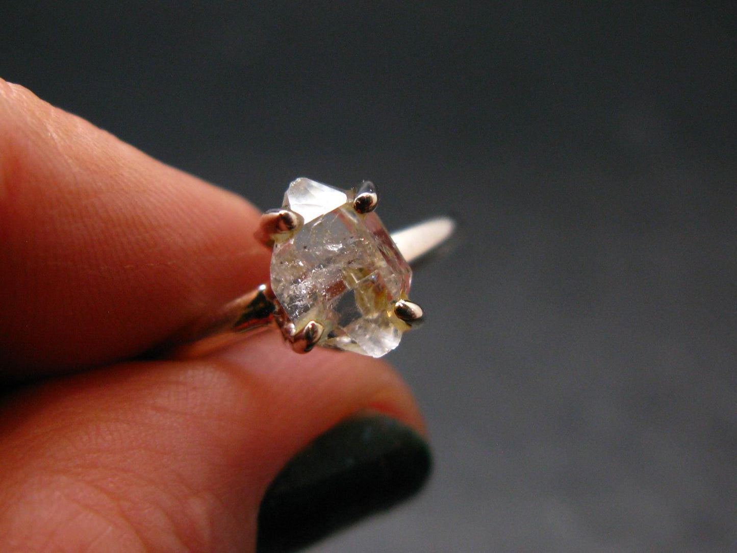 Fine Clear Natural Herkimer Diamond Silver Ring From New York - Size 8 - 1.79 Grams