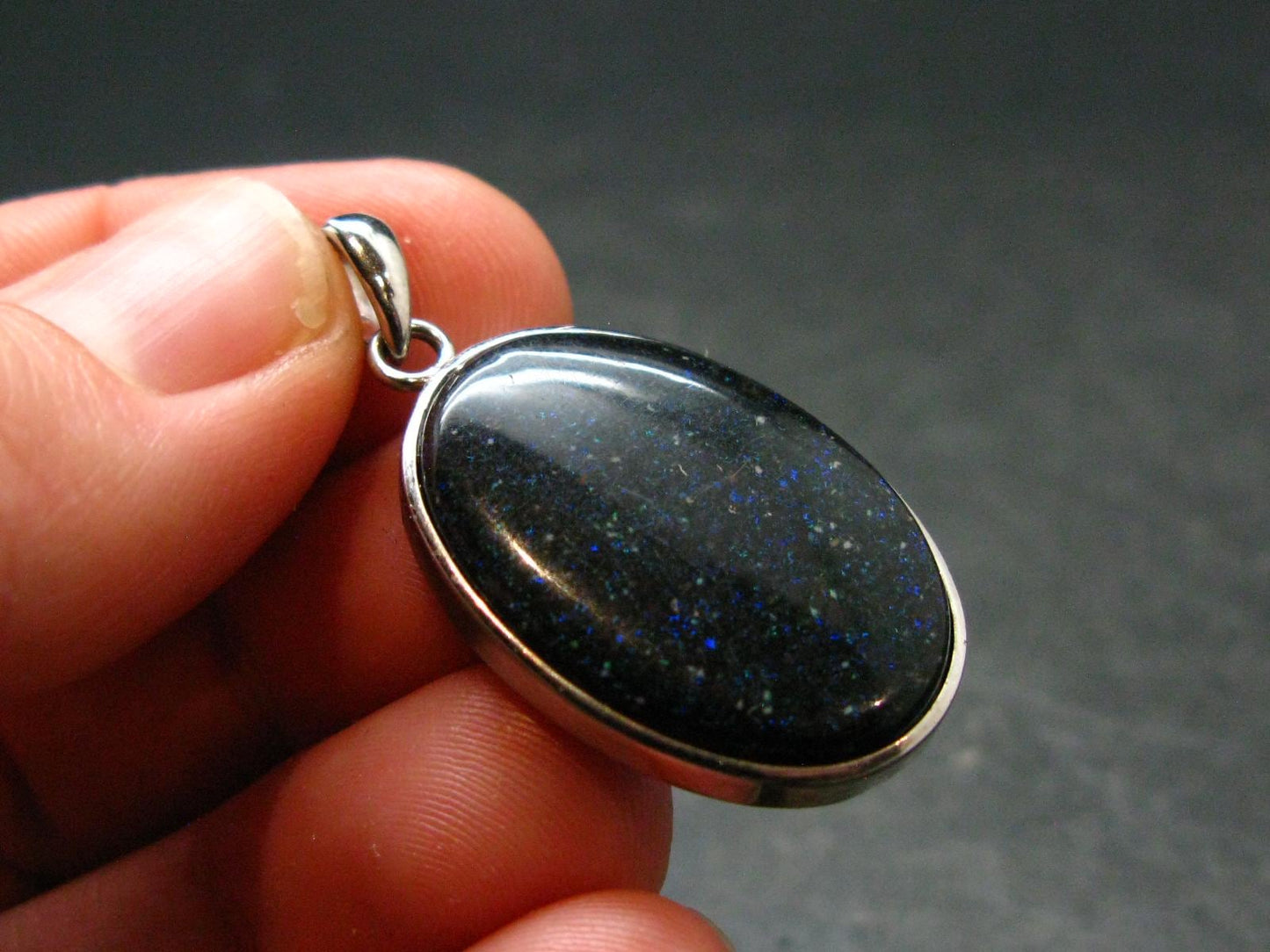 Rare Black Opal Sterling Silver Pendant from Australia - 1.4" - 4.49 Grams