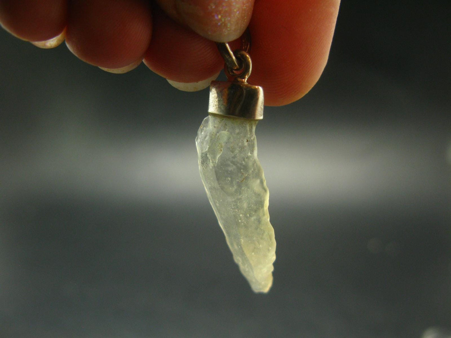 Gem Libyan Desert Glass Tektite Free Form Pendant Sterling Silver from Libya - 1.8" - 2.39 Grams