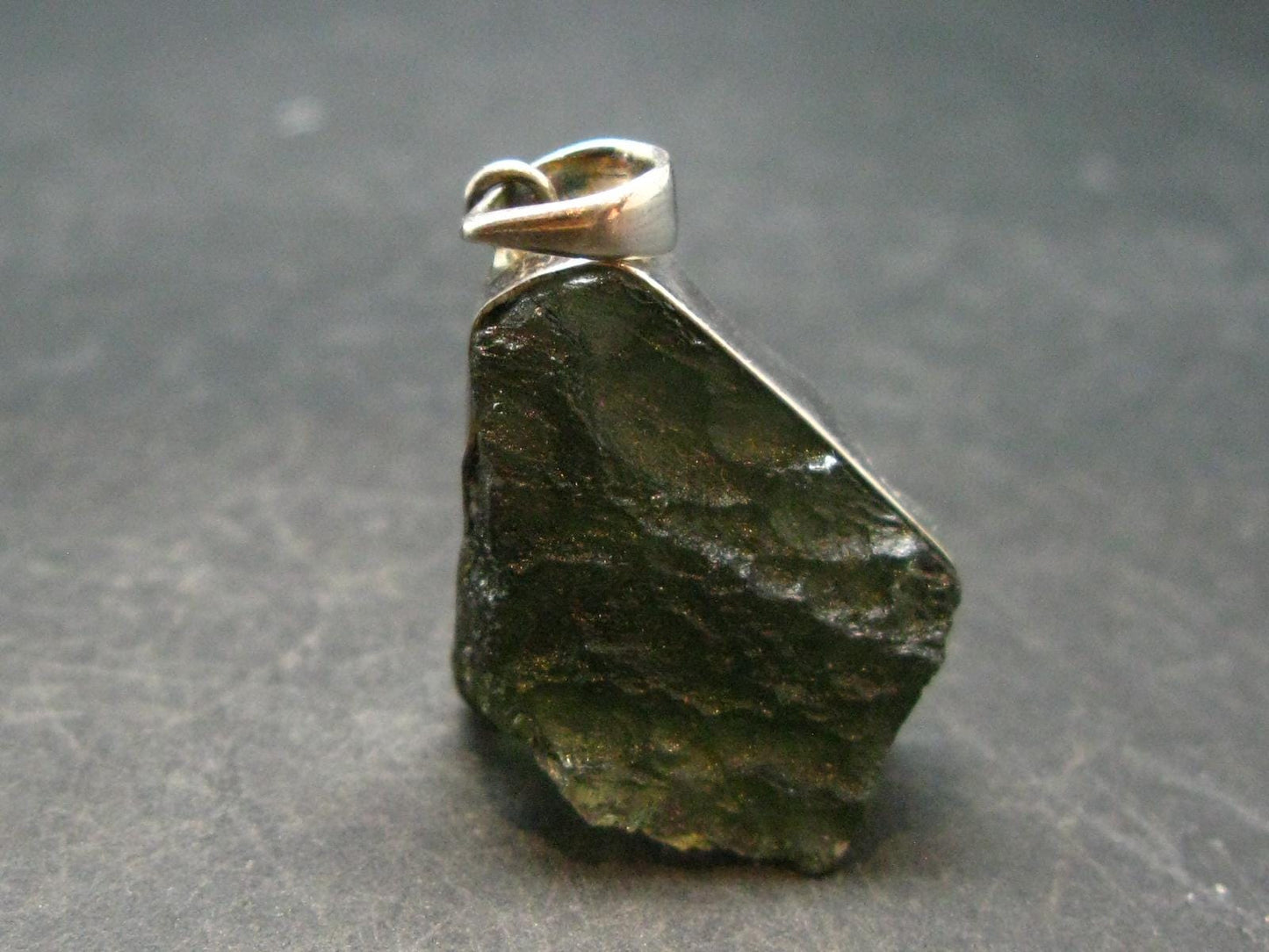 Moldavite Tektite Silver Clover Pendant from Czech Republic - 1.4" - 6.66 Grams