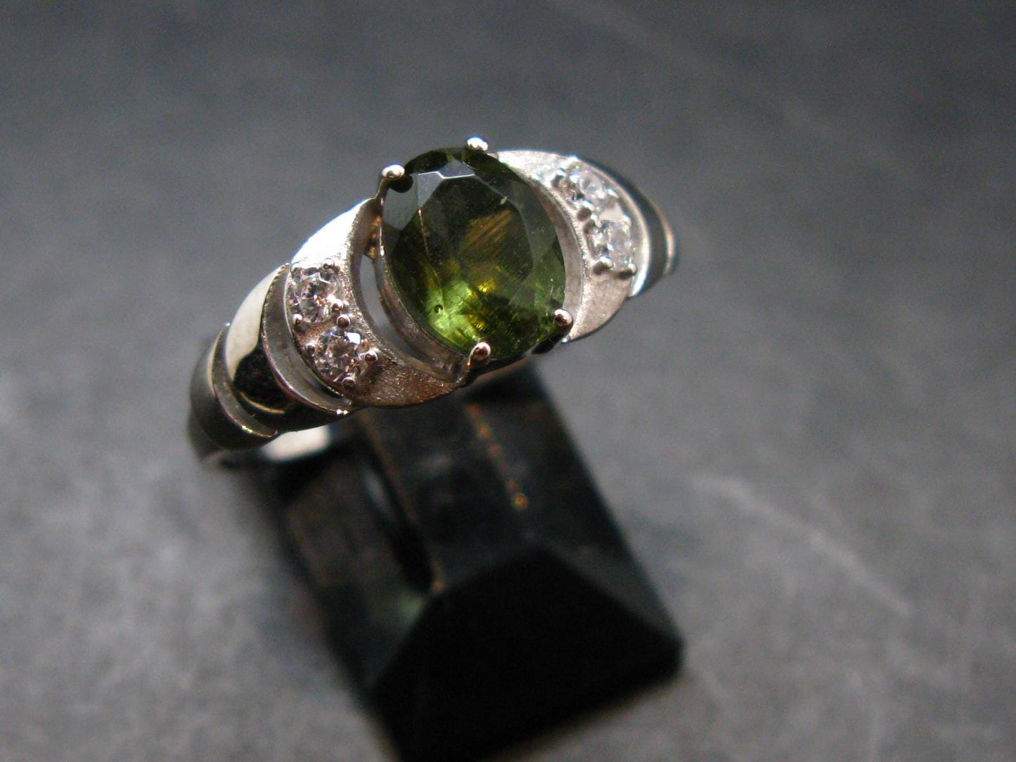 Moldavite Tektite Silver Ring from Czech Republic - Size 7.25 - 2.53 Grams