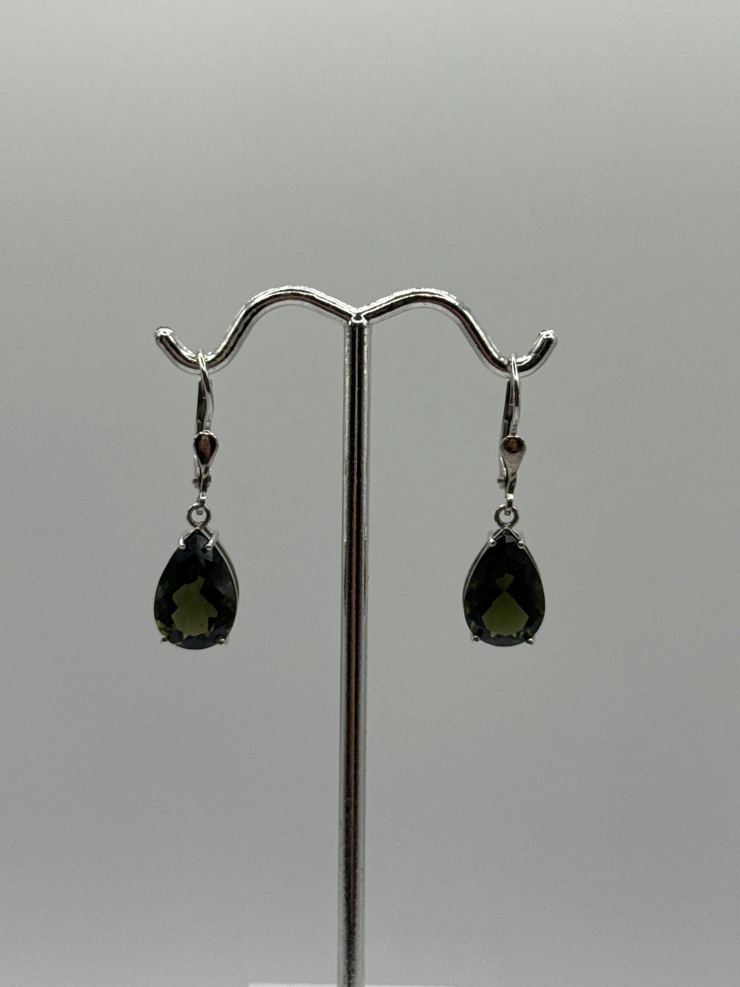 Elegant Teardrop Moldavite Earrings - Weight 3.23 Grams