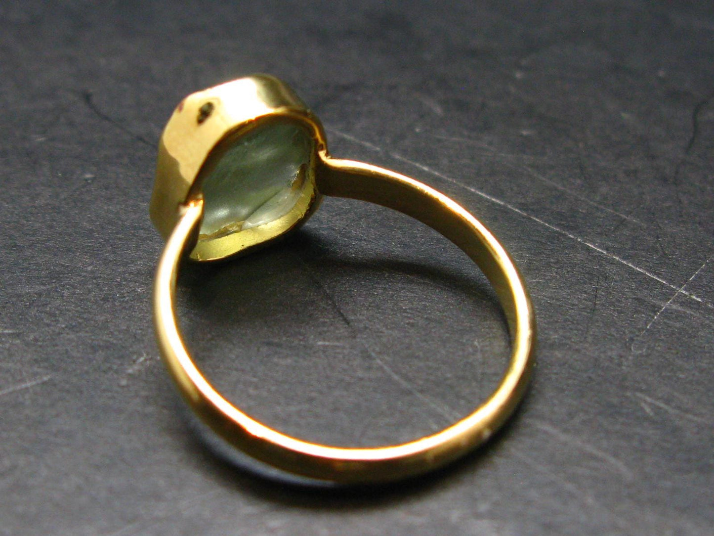 Moldavite Gold Plated Silver Ring - Size 6 - 1.21 Grams