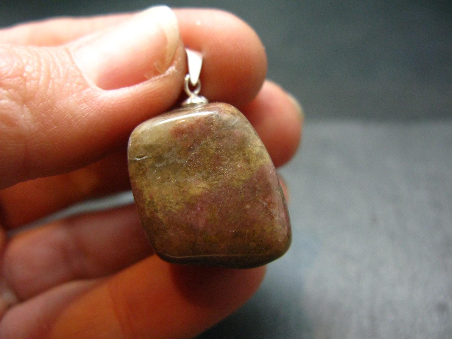 Rare Tumbled Brownish Pink Bustamite Silver Pendant with Attractive Pattern From South Africa - 1.1" - 9.58 Grams