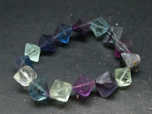 Fluorite Genuine Bracelet ~ 7.5 Inches ~ 15mm Crystal Beads